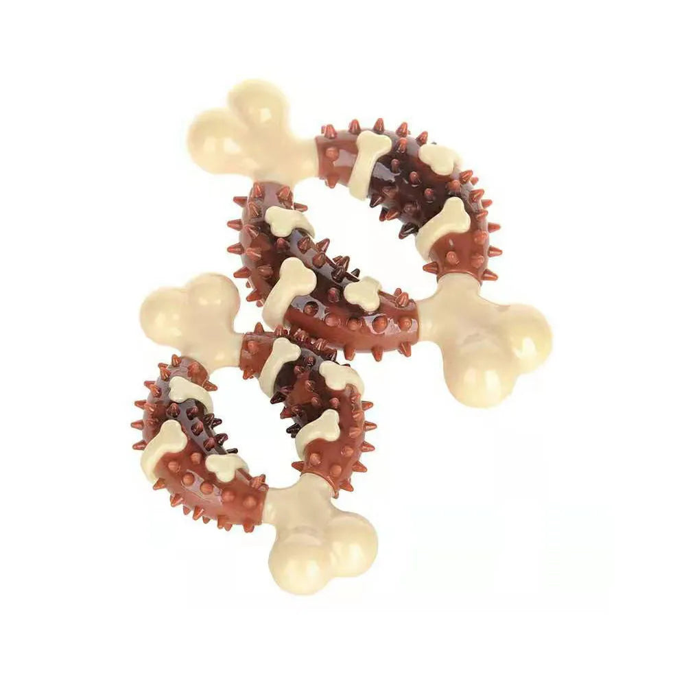 Bone-shaped natural rubber dog toy for teeth grinding and anxiety relief in two sizes