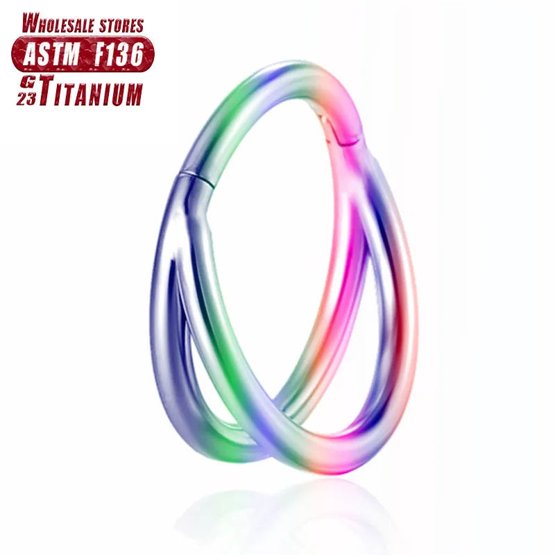 Titanium alloy fork nose ring with diamond treatment in silver finish, showing 1.2mm diameter and fork design