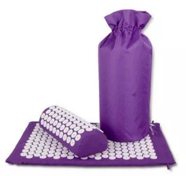 Acupuncture yoga cushion and pillow set with 210 pins for muscle relief, available in multiple colors.