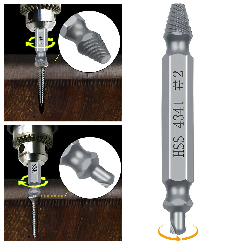 6-piece slip-tooth head screw remover set crafted from 4341 high-speed steel for removing stubborn screws