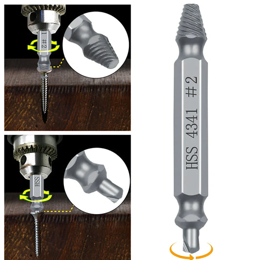 6-piece slip-tooth head screw remover set crafted from 4341 high-speed steel for removing stubborn screws