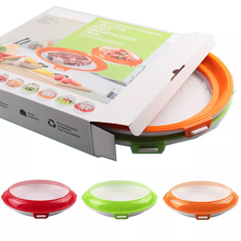 Refrigerator Fresh-keeping Tray in red, green, and orange colors with space-saving design