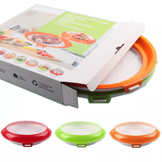 Refrigerator Fresh-keeping Tray in red, green, and orange colors with space-saving design