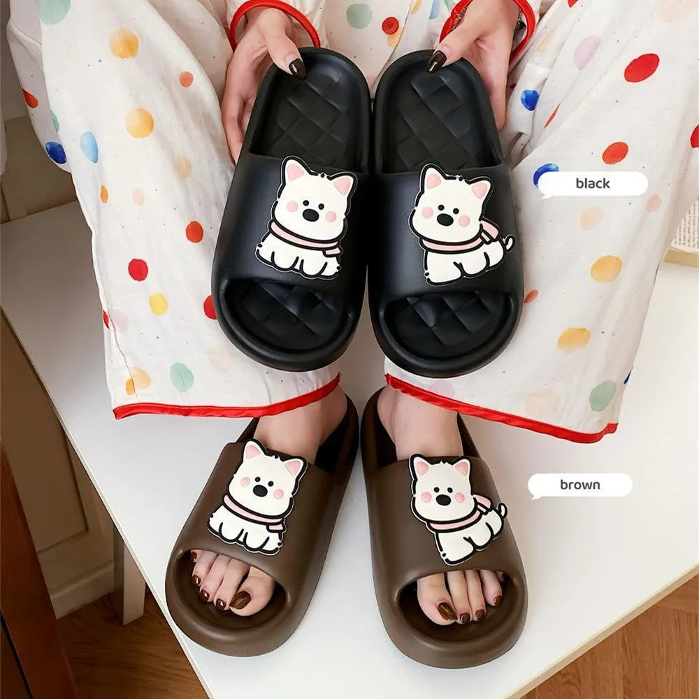 Rhombus patterned PVC slippers in cream white, a summer flip-flop with a thickening sole.