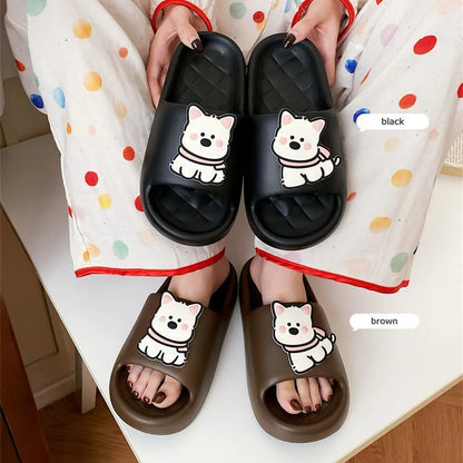 Rhombus patterned PVC slippers in cream white, a summer flip-flop with a thickening sole.