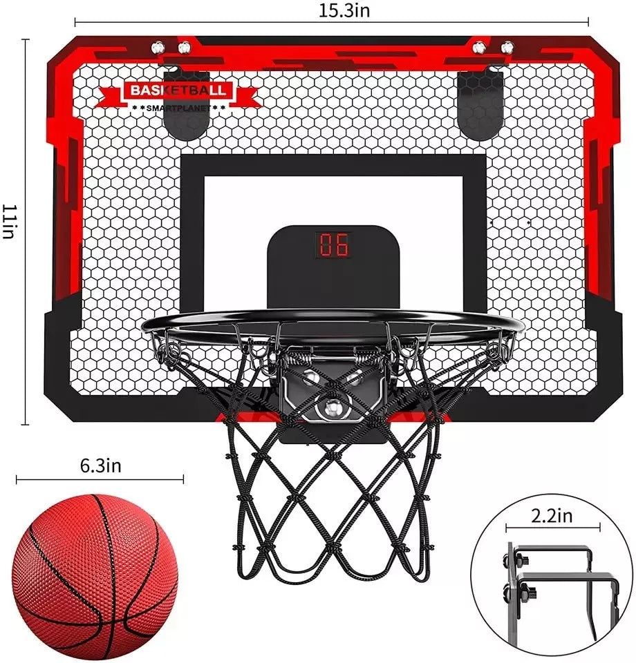 Indoor dunk basketball hoop shooting toy with scoreboard and two balls