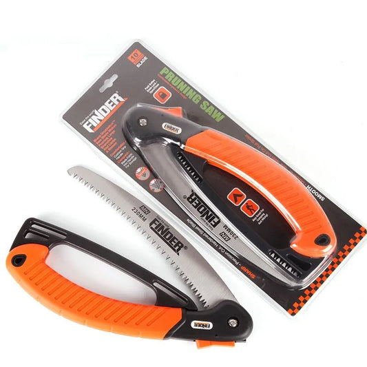 230mm folding garden saw with TPR grip, shown open and closed, for pruning branches up to 10cm thick