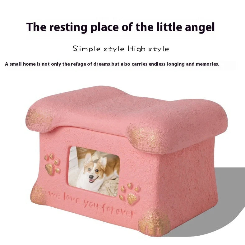 Handmade Polant cement pet cremation casket in black, grey, pink, or white colours with ash urn