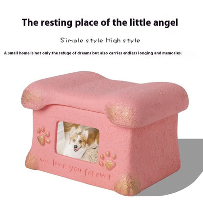Handmade Polant cement pet cremation casket in black, grey, pink, or white colours with ash urn