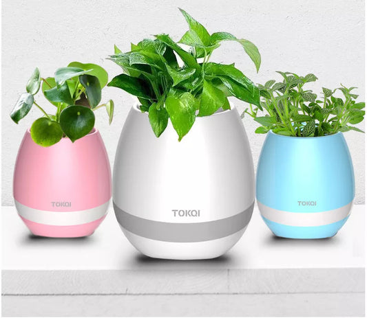 Touch-sensitive music vase desktop audio in pink, blue, or white