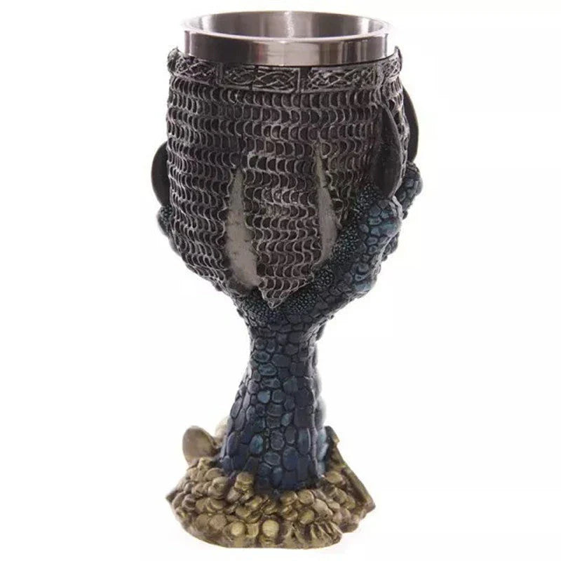 Chilling skull-themed wine goblet with a 3D skull design, made from premium resin and stainless steel for long-lasting durability and visual impact.