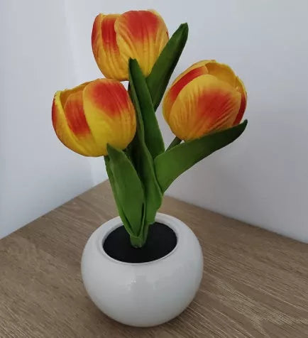 LED Tulip Night Light in ceramic pot with warm glow for home decoration