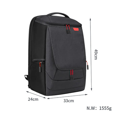 Black nylon game console storage bag for PS5 and games kit, 49 x 33 x 24cm, sewn construction