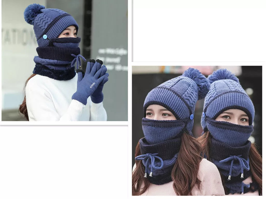 Plus velvet thick bib mask with fox-like fur ball in various colors