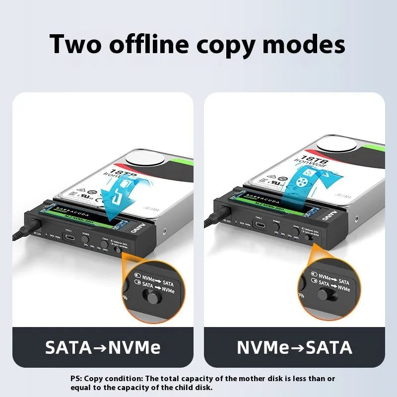 External mobile hard disk box for SSD with USB 3.0 interface, designed to house 2.5-inch SATA drives in a compact 191mm by 111mm by 35mm ABS plastic enclosure for portable data storage and transfer.