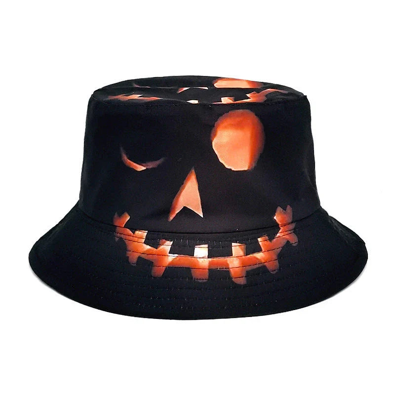 A stylish fisherman hat with a vibrant, digitally printed pumpkin design, perfect for adding a touch of Halloween spirit to any outfit.