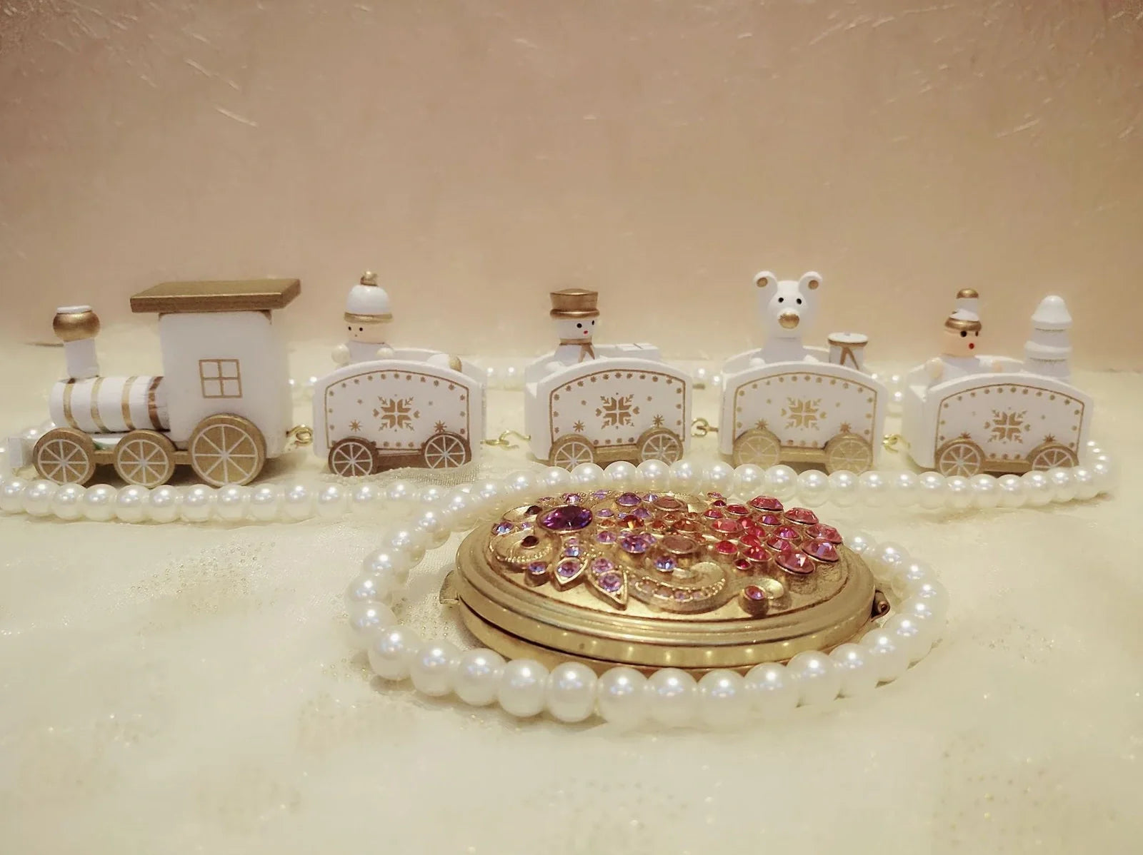 Christmas wooden train window decoration with manual craftsmanship and cartoon styling