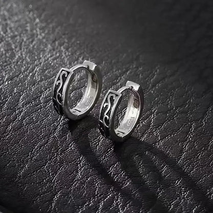 Geometric silver-coloured men's copper earrings in 10mm and 14mm sizes for hip hop style.