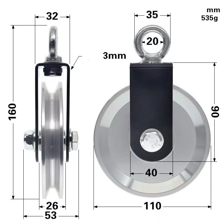 Aluminum alloy fitness equipment guide wheel with smooth pulley action