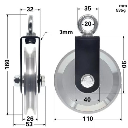 Aluminum alloy fitness equipment guide wheel with smooth pulley action
