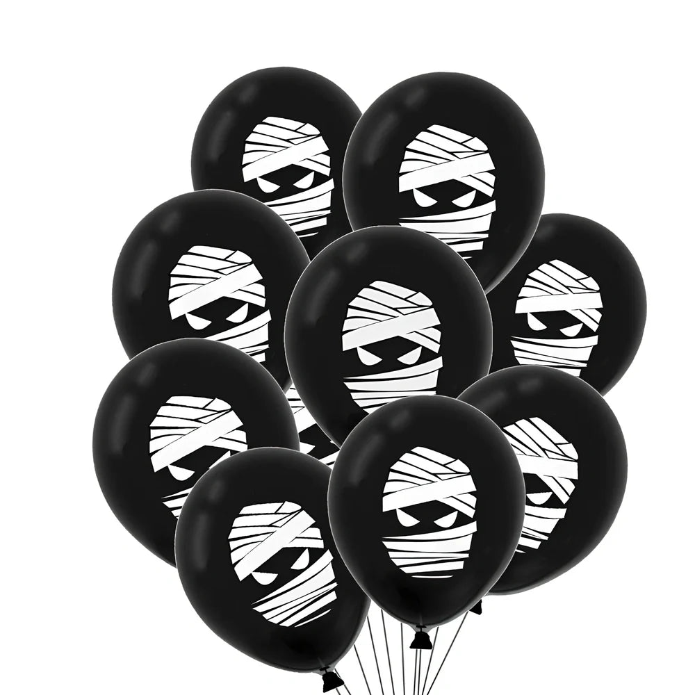 Halloween balloon decoration set with 10 printed latex balloons showing ghost and skeleton designs