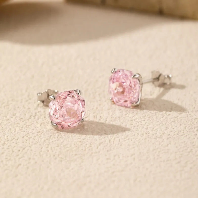 S925 sterling silver rose stud earrings for women in 6mm and 8mm sizes with butterfly backs