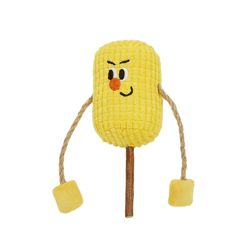 Polio wood corn cob shaped cat toy with catnip for dental cleaning.