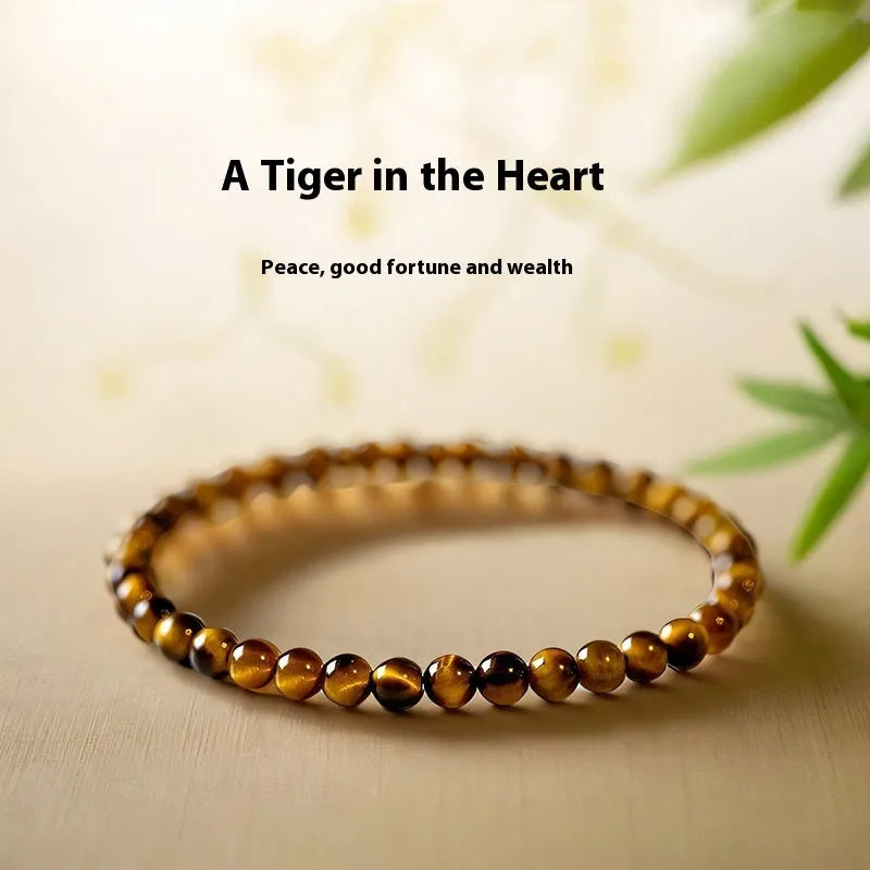Handcrafted geometric tigereye bracelet in new Chinese style, showing 4mm, 6mm, and 8mm bead size options.