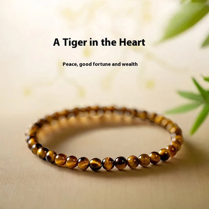 Handcrafted geometric tigereye bracelet in new Chinese style, showing 4mm, 6mm, and 8mm bead size options.