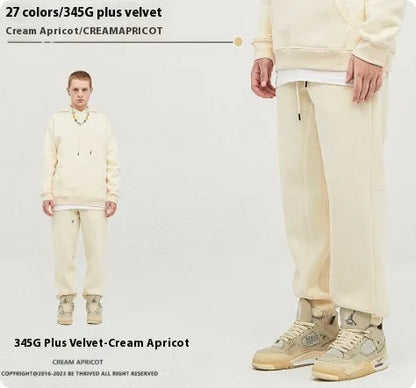 Men's velvet sweatpants with ankle banded cuffs in multiple solid colour options