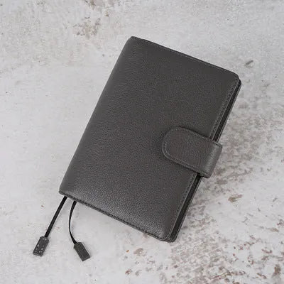 Cowhide leather A6 notebook with Lychee pattern design in loose-leaf diary format