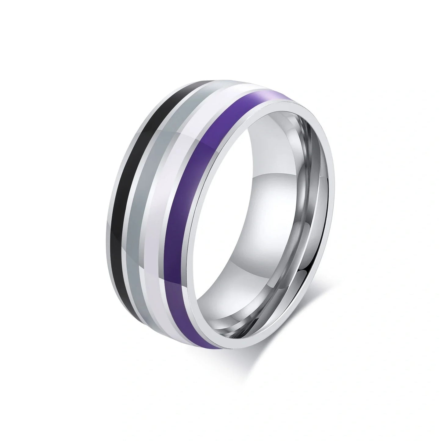 Men's titanium steel rainbow flag ring in vibrant colors, sizes 6-12