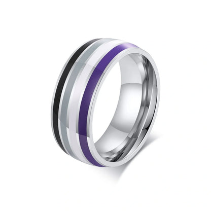 Men's titanium steel rainbow flag ring in vibrant colors, sizes 6-12