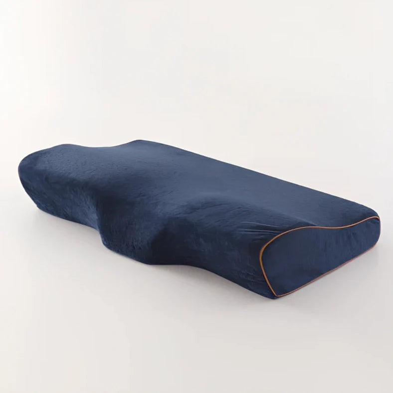 Butterfly shape memory foam pillow 50x30cm in blue with slow rebound filling for neck support