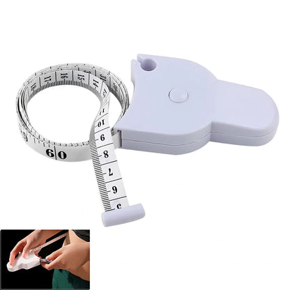 Automatic body measuring tape with 1.5m range showing dual metric and imperial measurement scales