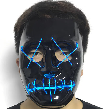 Halloween LED mask with voice control and multiple flash modes measuring 22cm by 18cm