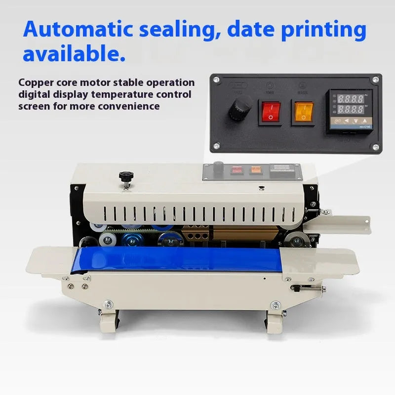 Mini manual sealing machine with steel date printing mechanism and lever operation