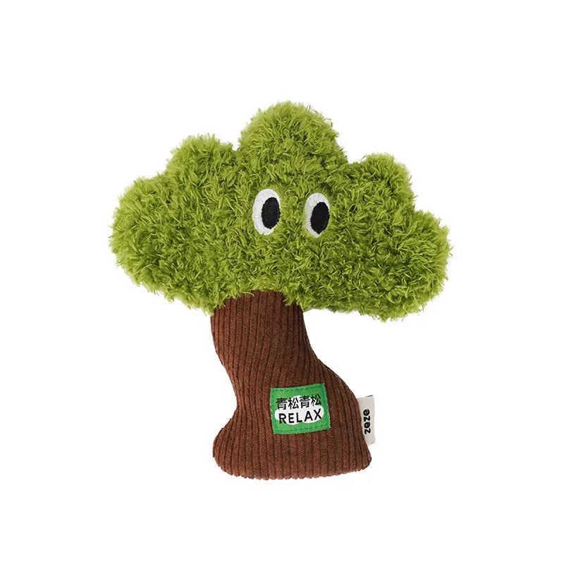 Pine tree-shaped fabric cat toy bag pendant with a hanging loop.