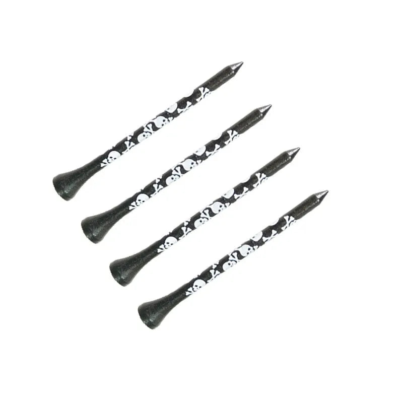 Black bamboo golf dowel pins with skull print in 70mm and 83mm sizes