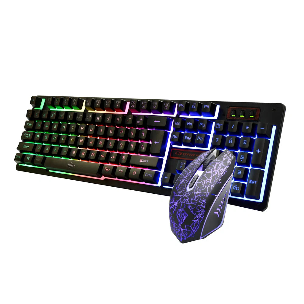 K13 black wired gaming keyboard and mouse set with USB cables and optical sensor