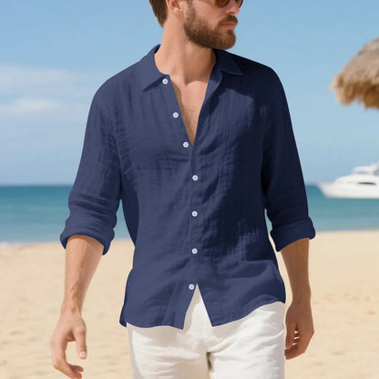 Linen American style loose casual shirt in multiple colours including Army Green and navy blue