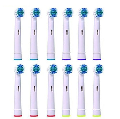 Premium electric toothbrush replacement heads in assorted colors, designed for universal fit with Oral-B and Braun electric toothbrushes.