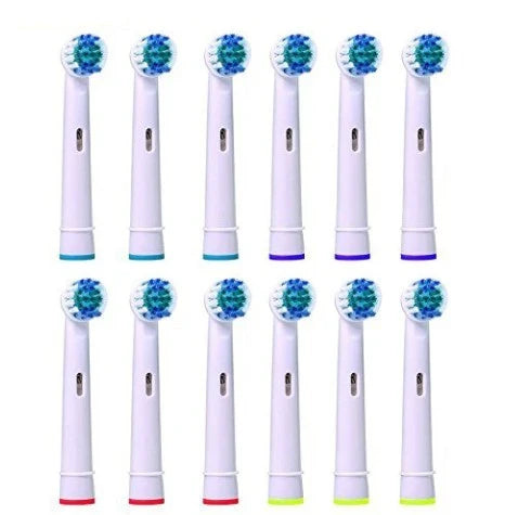 Premium electric toothbrush replacement heads in assorted colors, designed for universal fit with Oral-B and Braun electric toothbrushes.