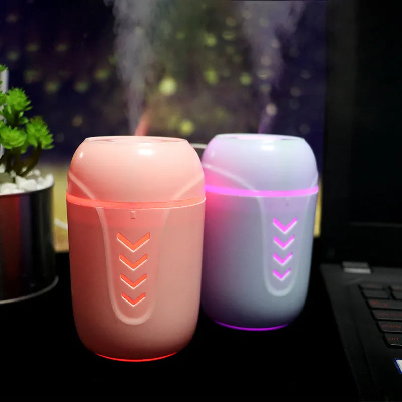 X3 model portable columnar humidifier in blue, with USB cable.