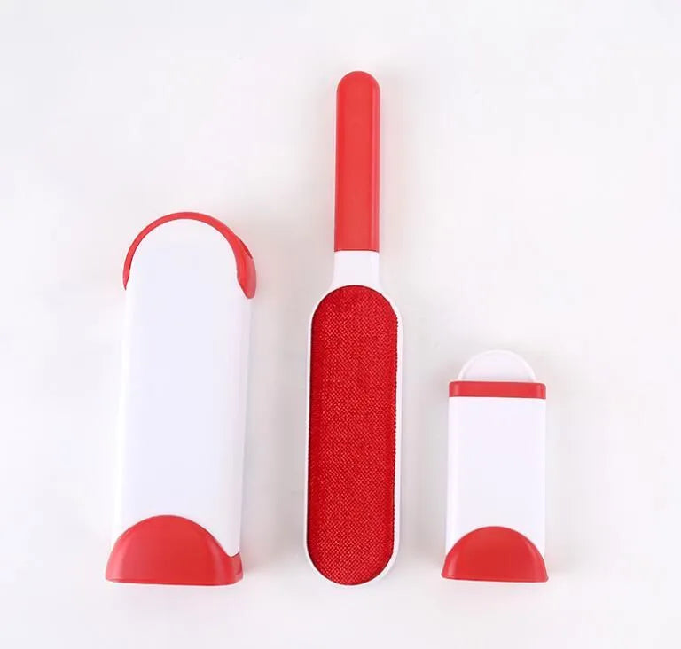 Blue reusable pet hair removal comb with sticky brush and self-cleaning base for sofas.