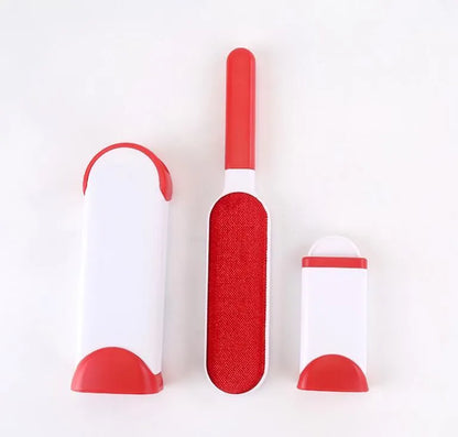 Blue reusable pet hair removal comb with sticky brush and self-cleaning base for sofas.