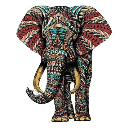 Wooden jigsaw puzzle with colourful elephant and turtle shaped pieces in A3, A4, A5 sizes