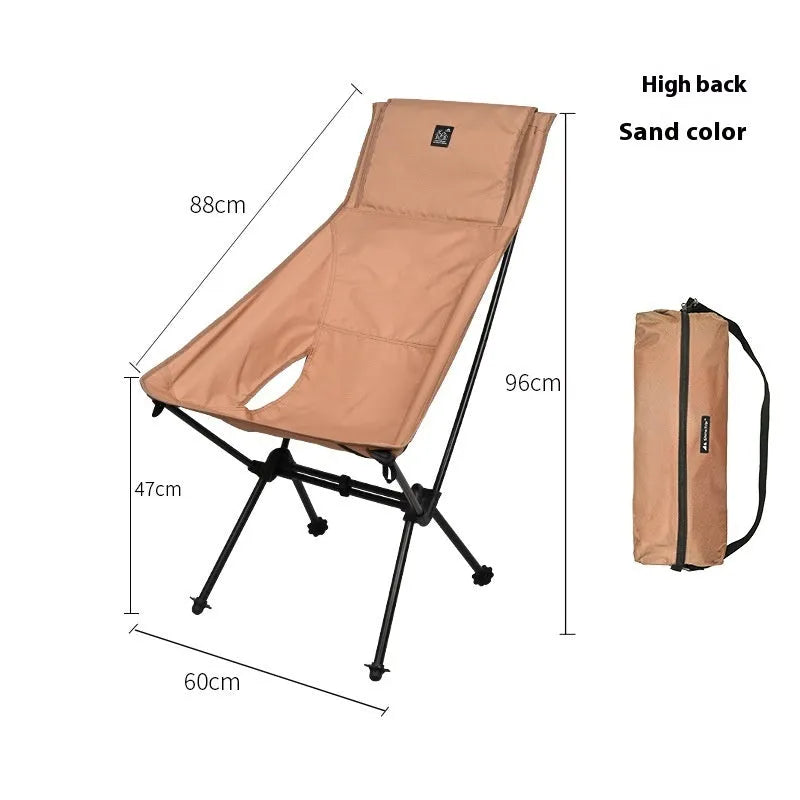 Aluminium alloy folding moon chair in outdoor setting with Oxford cloth seating and foldable frame