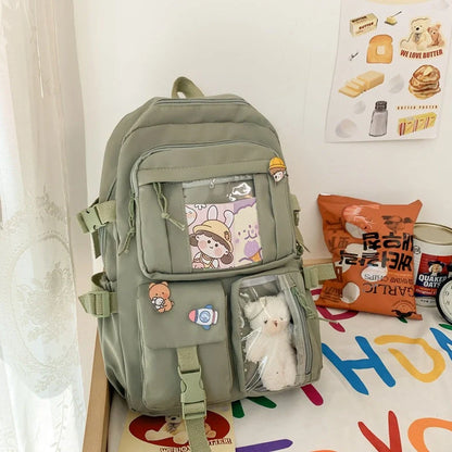 Girls' backpack with 29×12×40cm dimensions in black, white, green, and pink colour options
