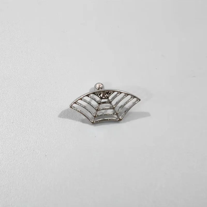 Spider web design stud earrings in gold and silver electroplated metal with geometric mesh pattern